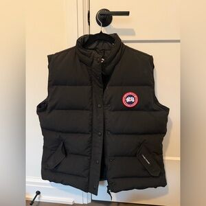 Canada Goose Black Quilted Down Vest with Red Logo Patch